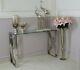 Bude Console Table Side Coffee Table Desk Steel Legs Silver Clear Glass