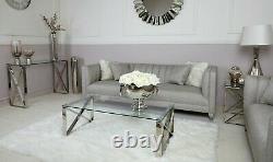 Bude Console table Side Coffee Table Desk Steel Legs Silver Clear Glass