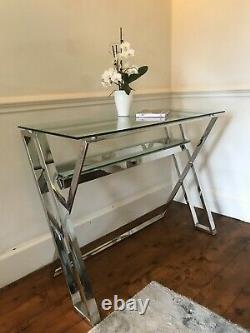 Bude Console table Side Coffee Table Desk Steel Legs Silver Clear Glass