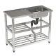 Camping Sink Stainless Steel Large Outdoor Hand Wash Basin Kitchen Work Table Uk