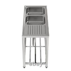 Catering Kitchen Stainless Steel Sink Wash Table Double Bowls & LHD Drainer Unit