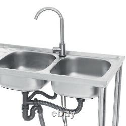 Catering Sink Commercial Stainless Steel Kitchen Double Bowl Drainer Unit Table