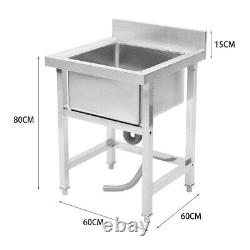 Catering Stainless Steel Single Bowl Washing Table Deep Pot Kitchen Sink 60cm