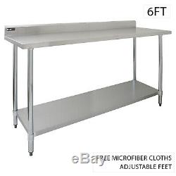 Catering Table Work Bench 6ft Commercial Kitchen Stainless Steel Prep 180 cm