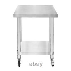 Catering Work Bench Table Stainless Steel Food Prep Kitchen Mobile 4 x Castor