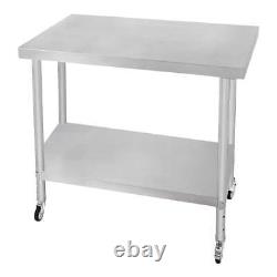 Catering Work Bench Table Stainless Steel Food Prep Kitchen Mobile 4 x Castor