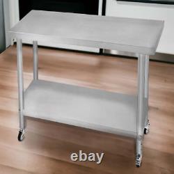 Catering Work Bench Table Stainless Steel Food Prep Kitchen Mobile 4 x Castor