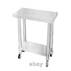 Catering Work Bench Table Stainless Steel Food Prep Kitchen Mobile 60cm x 30cm