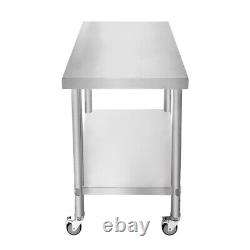 Catering Work Bench Table Stainless Steel Food Prep Kitchen Mobile 90cm x 60cm