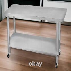 Catering Work Bench Table Stainless Steel Food Prep Kitchen Mobile 90cm x 60cm