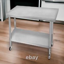 Catering Work Bench Table Stainless Steel Food Prep Kitchen Mobile 90cm x 76cm