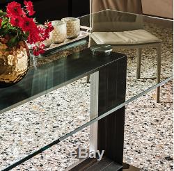 Cattellan Italia Dining Table, glass top, wenge base, stainless steel feet