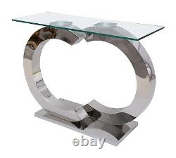 Channel Glass Hallway Console Table Rectangular Silver Stainless Steel Table