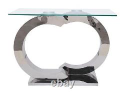 Channel Glass Hallway Console Table Rectangular Silver Stainless Steel Table