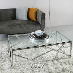 Claudette Stainless Steel Framework And Clear Glass Coffee Table
