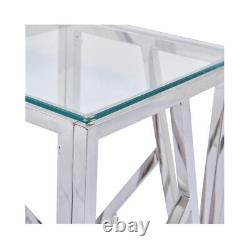 Claudette Stainless Steel Framework And Clear Glass Telephone End Side Table