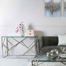 Claudette Stainless Steel Framework And Glass Console Table Hallway Table