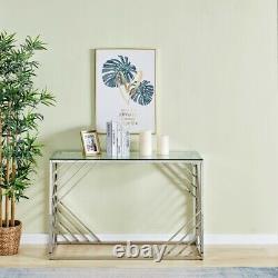 Coffee Side Table Tempered Glass Top Silvery Stainless Steel Legs Living Room UK