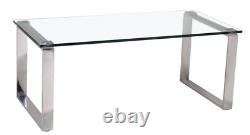Coffee Table Clear Tempered Glass Top Stainless Steel Legs