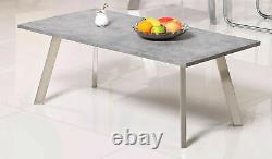 Coffee Table Concrete Effect Grey Top Rectangle Bushed Stainless Steel Legs