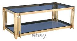 Coffee Table Grey Tempered Glass Top Stainless Steel Frame Gold Finish
