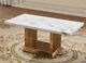 Coffee Table Natural Stone Marble Effect White Top Stainless Steel Rose Gold