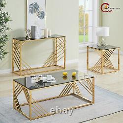Coffee Table Side Table Stainless Steel with Glass End Table Design Living Room