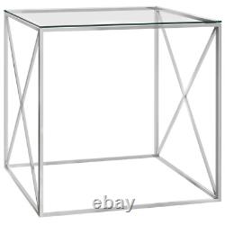 Coffee Table Silver 55X55X55 Cm Stainless Steel and Glass