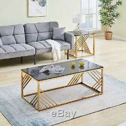 Coffee Table Stainless Steel End table with Light Grey Tempered Glass Design UK