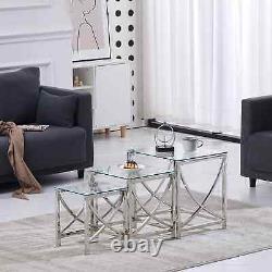 Coffee Table Stainless Steel Side Centre Table WithTransparent