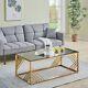Coffee Table Stainless Steel Side Table Withlight Grey Tempered Glass Living Room
