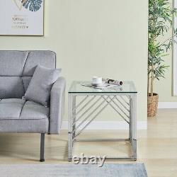 Coffee Table Stainless Steel Side Table WithLight Grey Tempered Glass Living Room