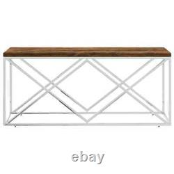 Coffee Table Stainless Steel and Solid Wood Reclaimed