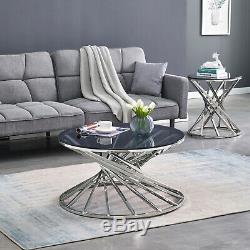 Coffee Table Tempered Glass Top Stainless Steel Legs Side End Tables Living Room
