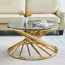 Coffee Table Tempered Glass Top Stainless Steel Legs Side End Tables Living Room