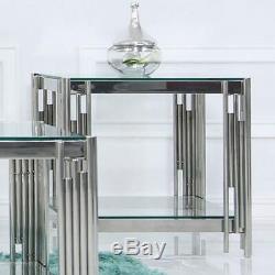 Colton Modern Stainless Steel Tubular Clear Glass End Side Display Drinks Table