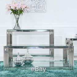 Colton Modern Stainless Steel Tubular Design Clear Glass Coffee Drinks Table