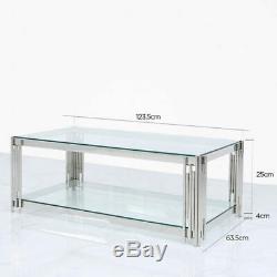 Colton Modern Stainless Steel Tubular Design Clear Glass Coffee Drinks Table