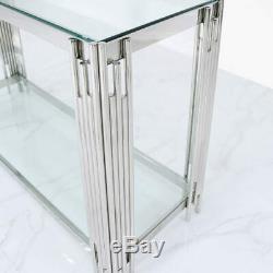 Colton Modern Stainless Steel Tubular Glass Console Dressing Display Table