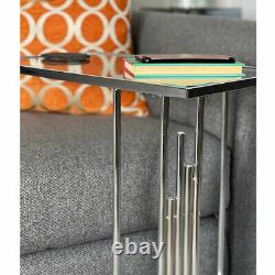 Colton Silver Stainless Steel Clear Glass Under Sofa Table Laptop Side End Table