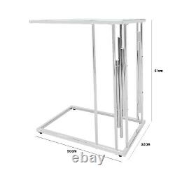Colton Silver Stainless Steel Clear Glass Under Sofa Table Laptop Side End Table
