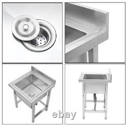 Commercial Catering Kitchen Sink Stainless Steel Wash Basin Table Single Bowl