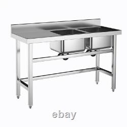 Commercial Catering Kitchen Table Sink Stainless Steel Double Bowl Drainer Unit