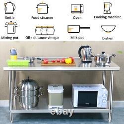 Commercial Catering Kitchen Table Stainless Steel Prep Work Bench Over Shelf