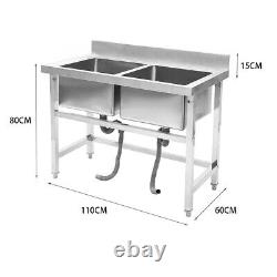 Commercial Catering Sink Stainless Steel Kitchen Single/Double Bowl Wash Table