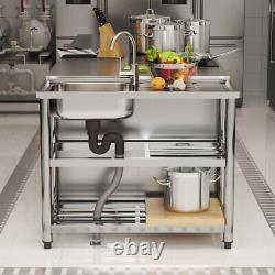 Commercial Catering Stainless Steel Kitchen Work Table Single Sink Drainer Unit