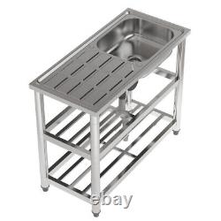 Commercial Catering Stainless Steel Kitchen Work Table Single Sink Drainer Unit