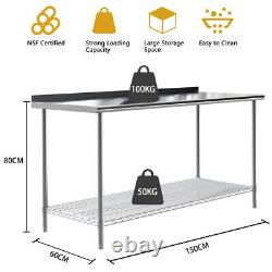Commercial Catering Table Stainless Steel Work Bench Kitchen Food Shelf Storage