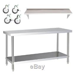 Commercial Catering Table Work Bench Kitchen Stainless Steel Wall Shelf Worktop