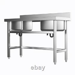 Commercial Double Bowl Wash Table Kitchen Handmade Sink Kitchen Stainless Steel